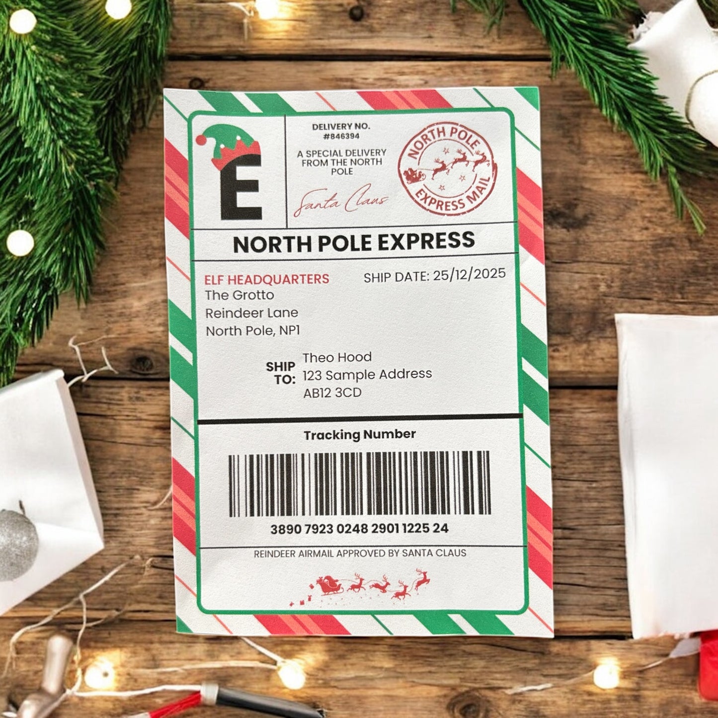 Green & Red North Pole Express Special Delivery Stickers